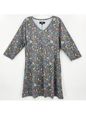 NWT Lucky & Blessed Skeleton Cowboy Fall Print Knit T-Shirt Dress w/Pockets